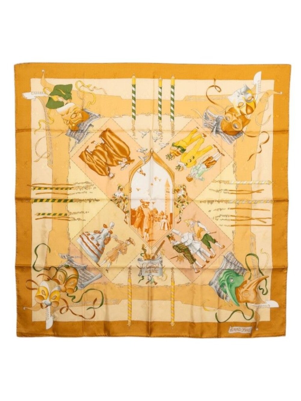 Hermes Carre 90 le Carnaval de Venise Scarf Beige Silk